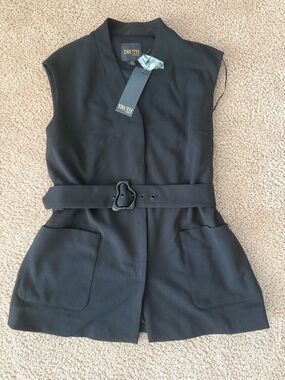 Truth by Republic Black button down Vest with belt.  Lined inside.